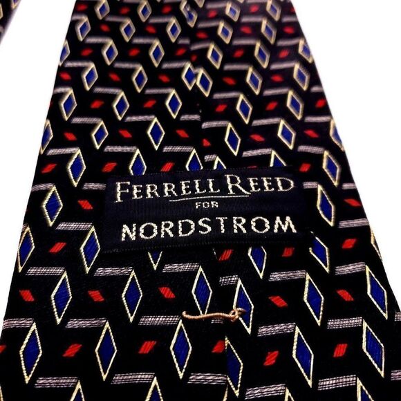 Ferrell Reed Nordstrom Silk‎ Tie Black Red Blue Geometric USA Wide - Picture 5 of 6